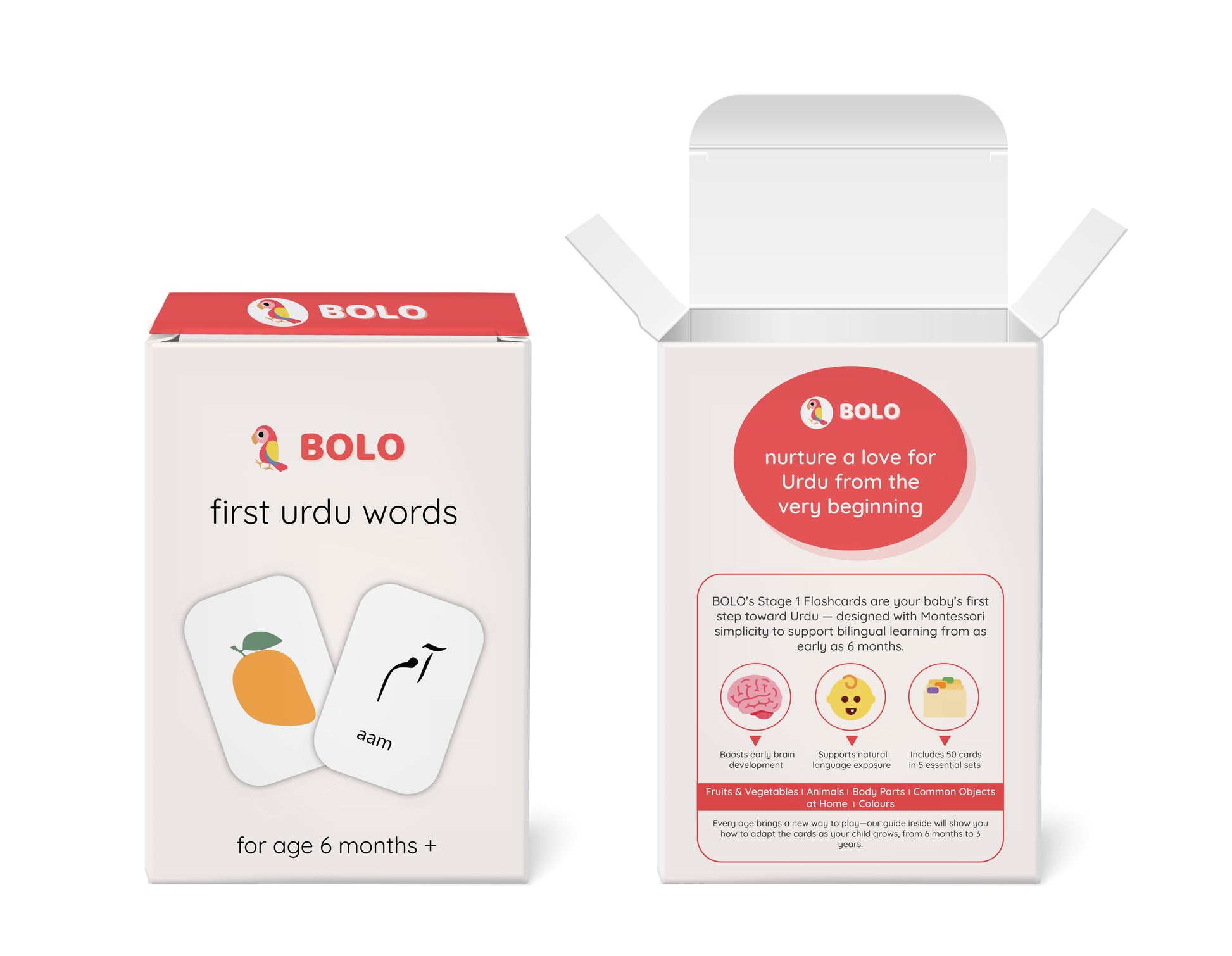 BOLO first Urdu words learning cards packaging on a white background