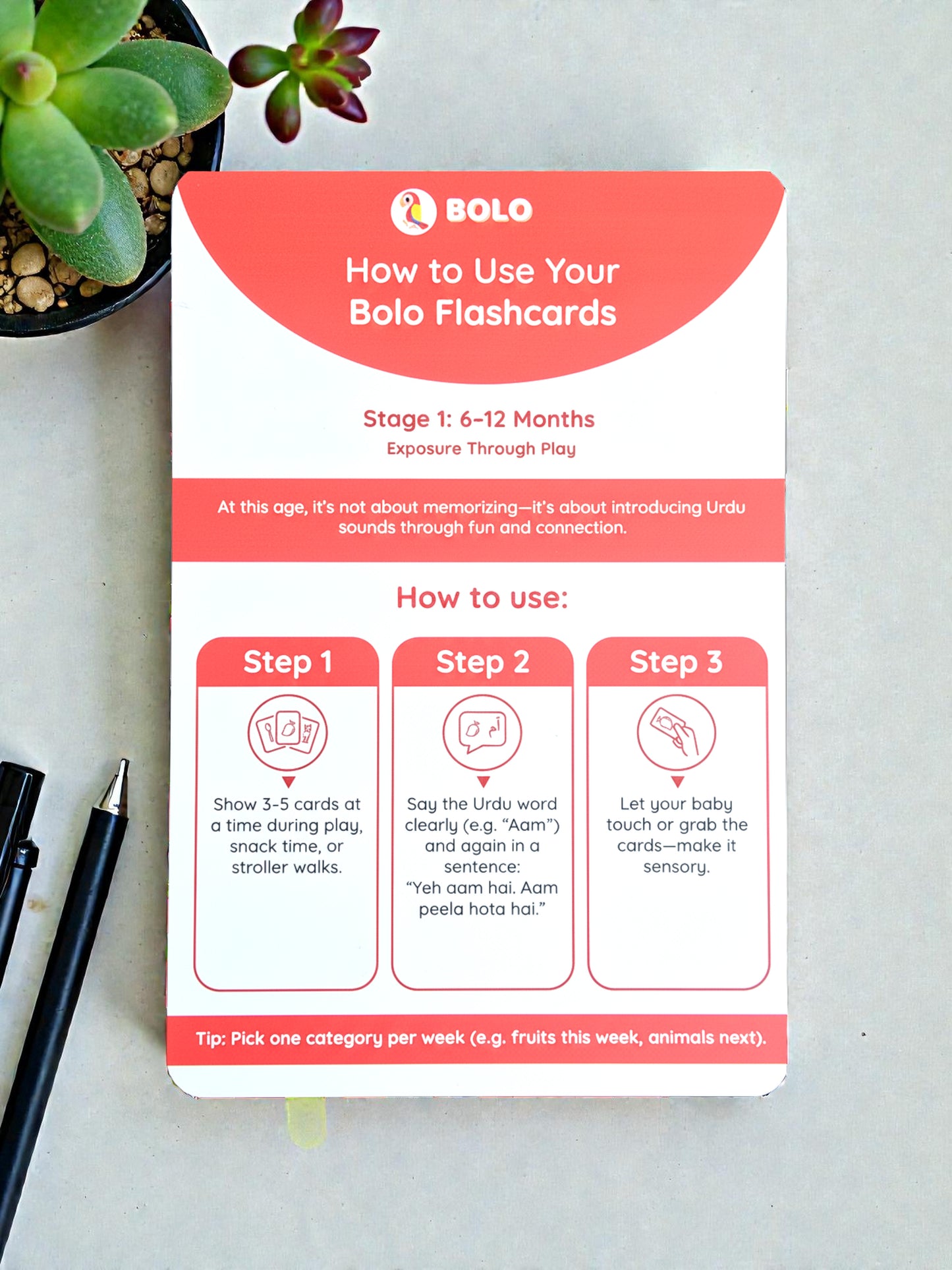Child learning Urdu with Bolo Stage 1 early learning flash cards